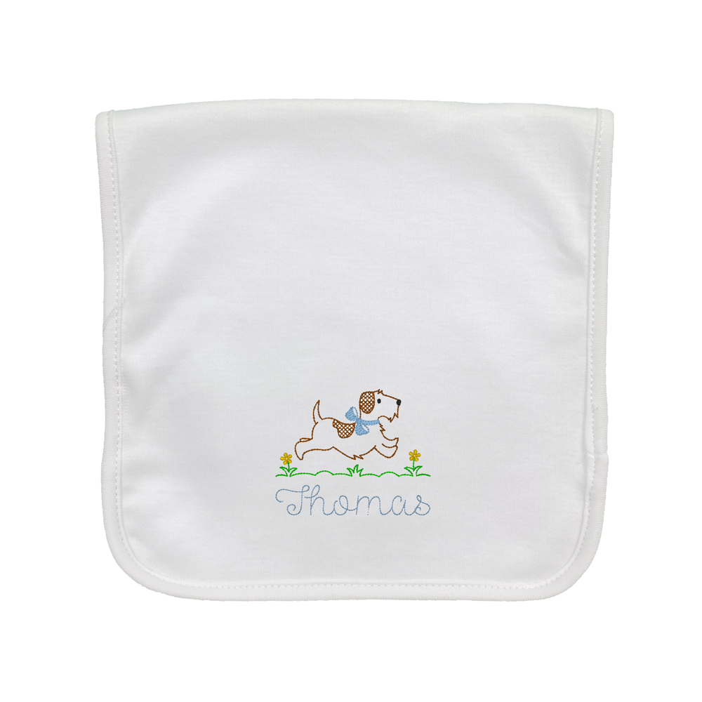 Running Puppy Embroidered Burp Cloth