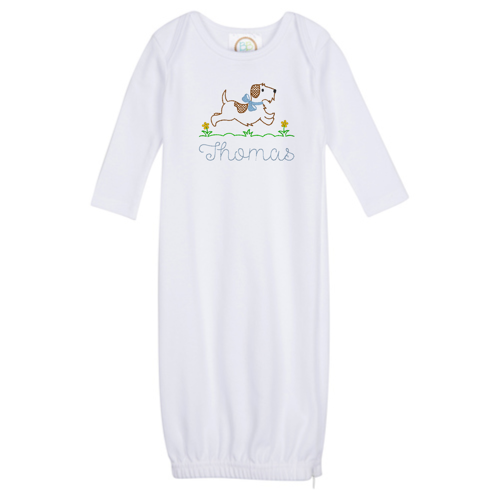 Running Puppy Embroidered Gown