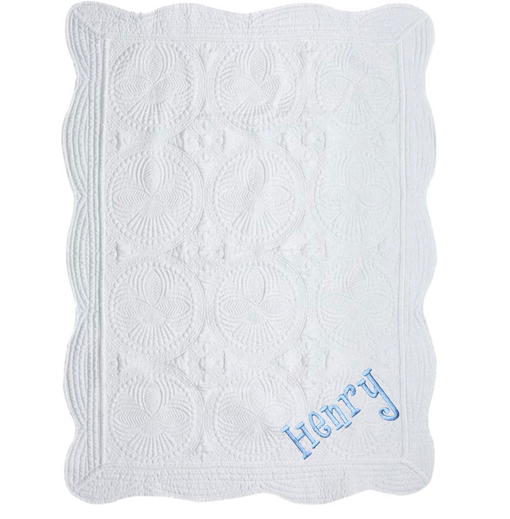 White Quilt with Embroidered Name