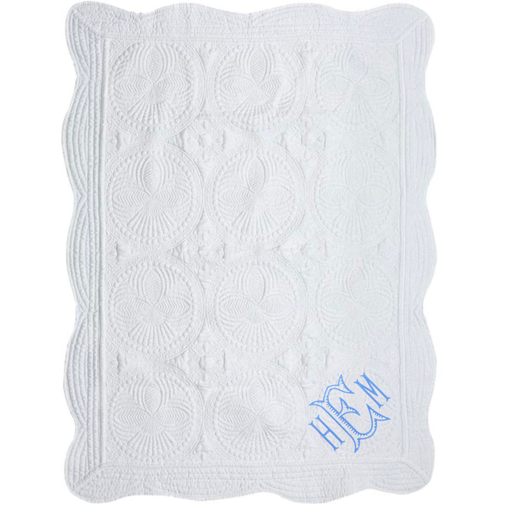 White Quilt with Embroidered Initials