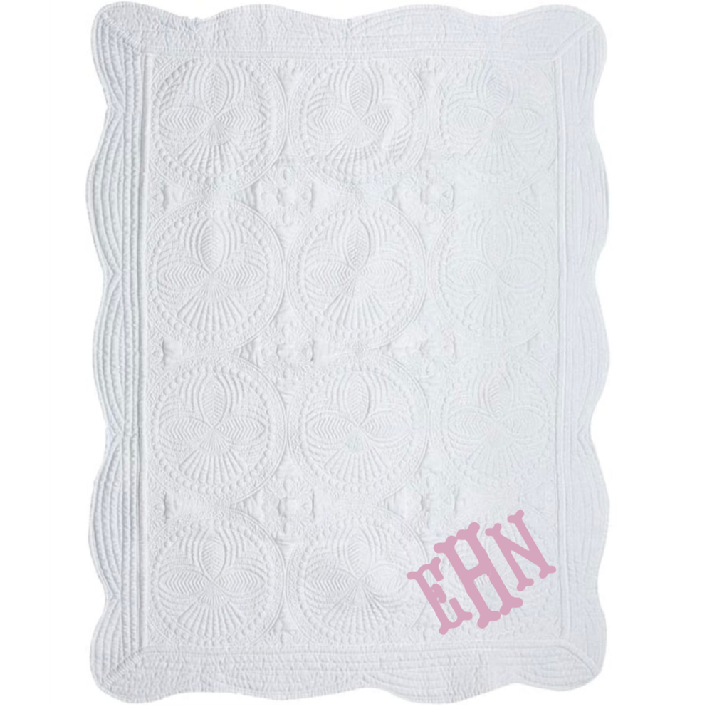 White Quilt with Embroidered Initials