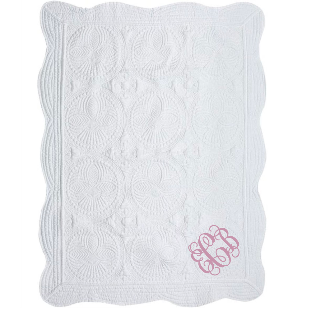 White Quilt with Embroidered Initials