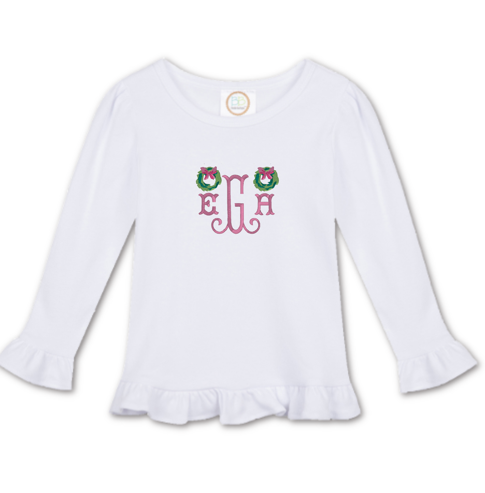 Christmas Wreath and Initials Embroidered Shirt